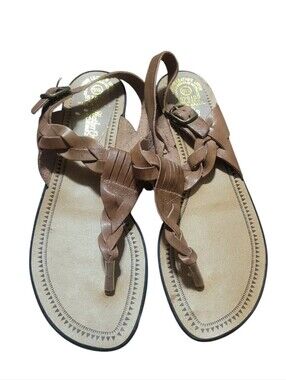 Leather Craft  by Premiere Collection Malissa Brown Leather Flat Sandals Sz 9. 5